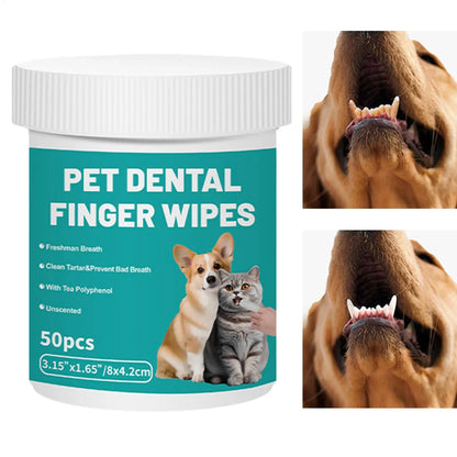 50pcs Pet Teeth Cleaning Wipes Dental Finger Wipes Disposable Gentle Teeth Cleaning Pads Bad Breath Remover for Dogs Cats