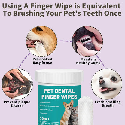 50pcs Pet Teeth Cleaning Wipes Dental Finger Wipes Disposable Gentle Teeth Cleaning Pads Bad Breath Remover for Dogs Cats