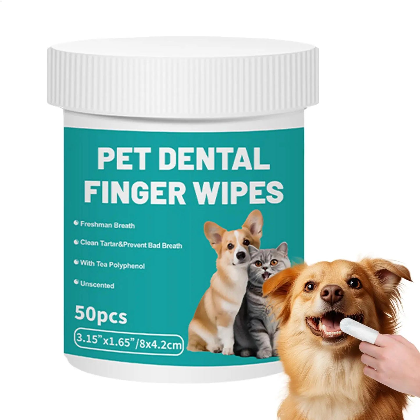 50pcs Pet Teeth Cleaning Wipes Dental Finger Wipes Disposable Gentle Teeth Cleaning Pads Bad Breath Remover for Dogs Cats