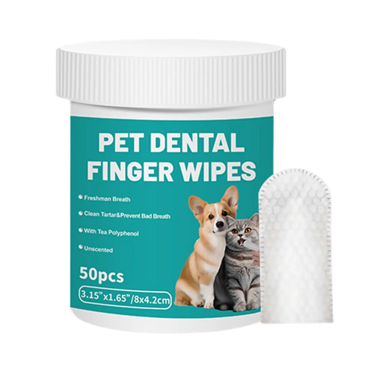 50pcs Pet Teeth Cleaning Wipes Dental Finger Wipes Disposable Gentle Teeth Cleaning Pads Bad Breath Remover for Dogs Cats