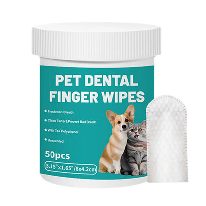 50pcs Pet Teeth Cleaning Wipes Dental Finger Wipes Disposable Gentle Teeth Cleaning Pads Bad Breath Remover for Dogs Cats