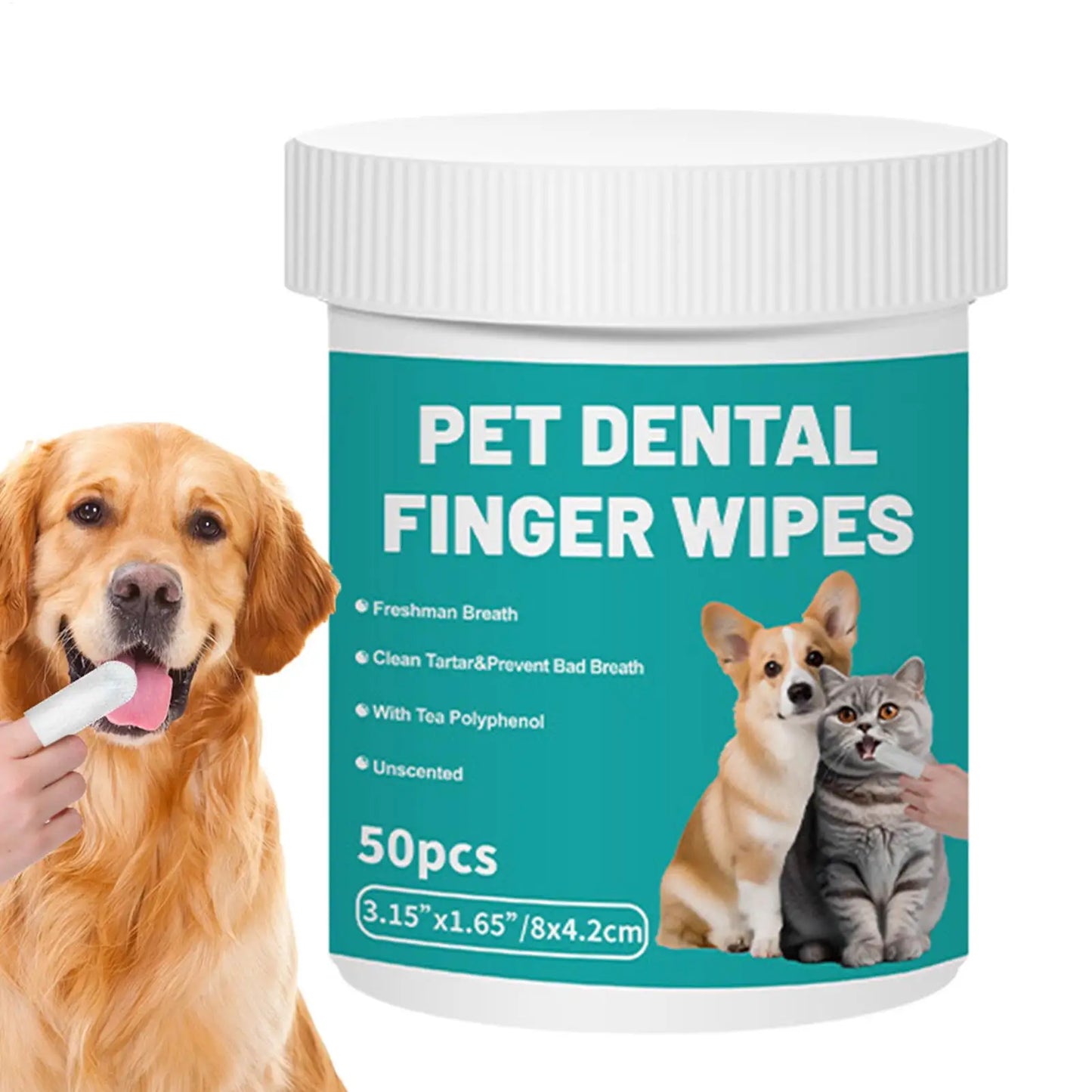 50pcs Pet Teeth Cleaning Wipes Dental Finger Wipes Disposable Gentle Teeth Cleaning Pads Bad Breath Remover for Dogs Cats